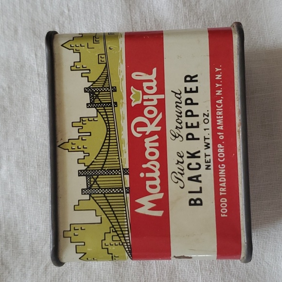 VTG Spice Tin Madison Royal Black Pepper N.Y. Tin Label Kitchen Retro Red Bridge - Picture 3 of 9
